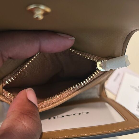 Coach Small Trifold Wallet Signature Logo Canvas Brown - Picture 8 of 9